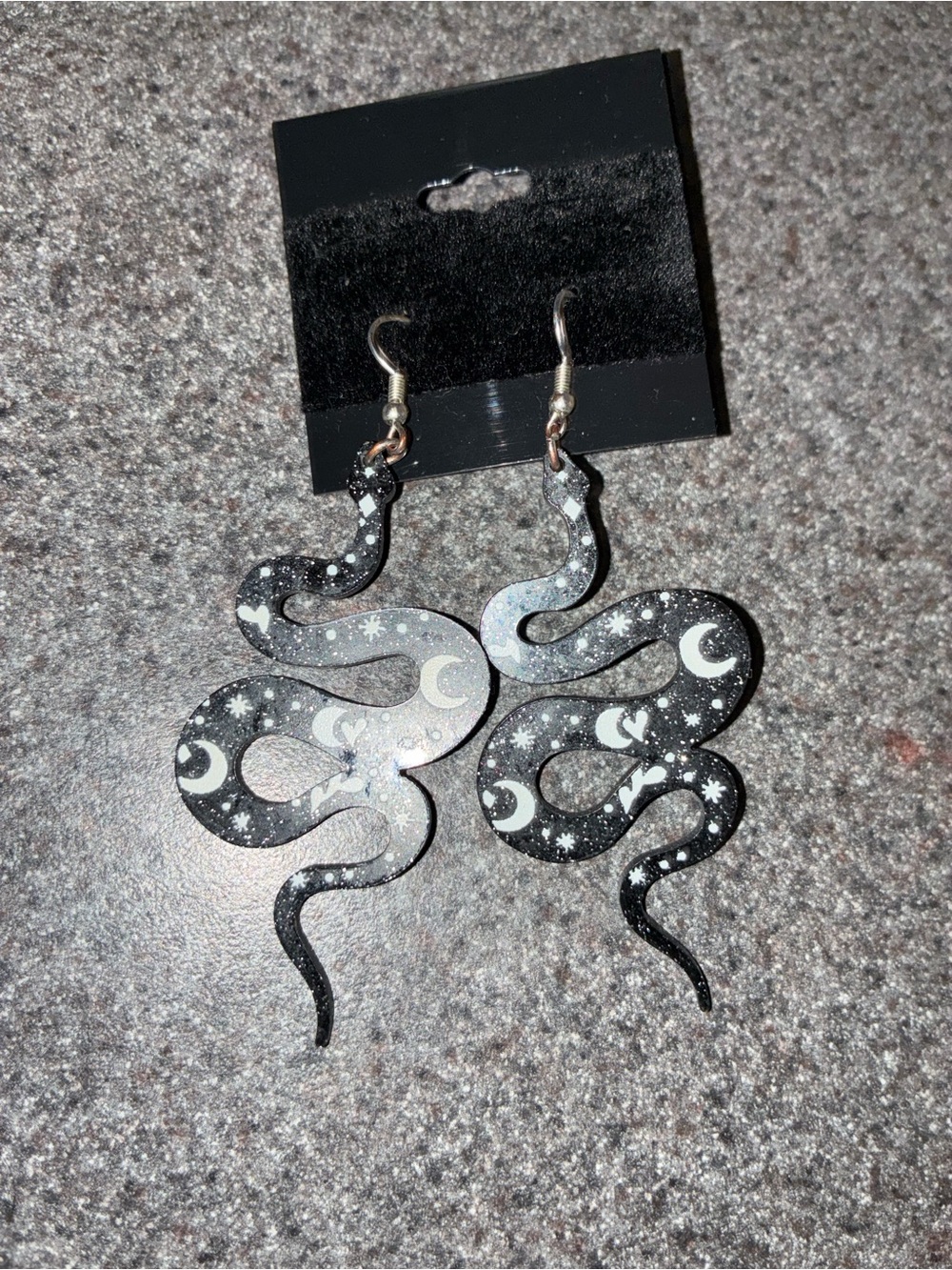Black Celestial Snake Dangle Earrings